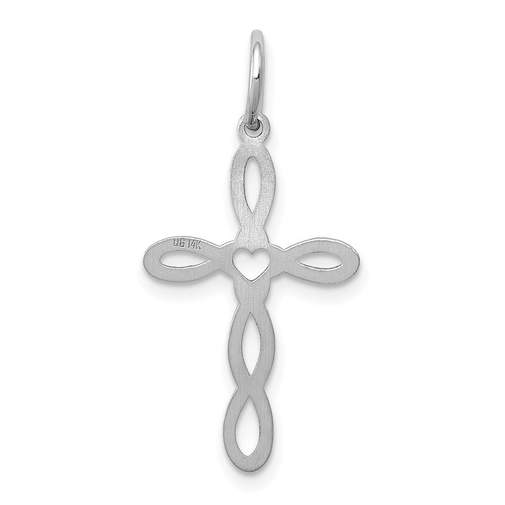 14K Weißgold 14K Weißgold Loop mit Mittig Herz Kreuz Charm