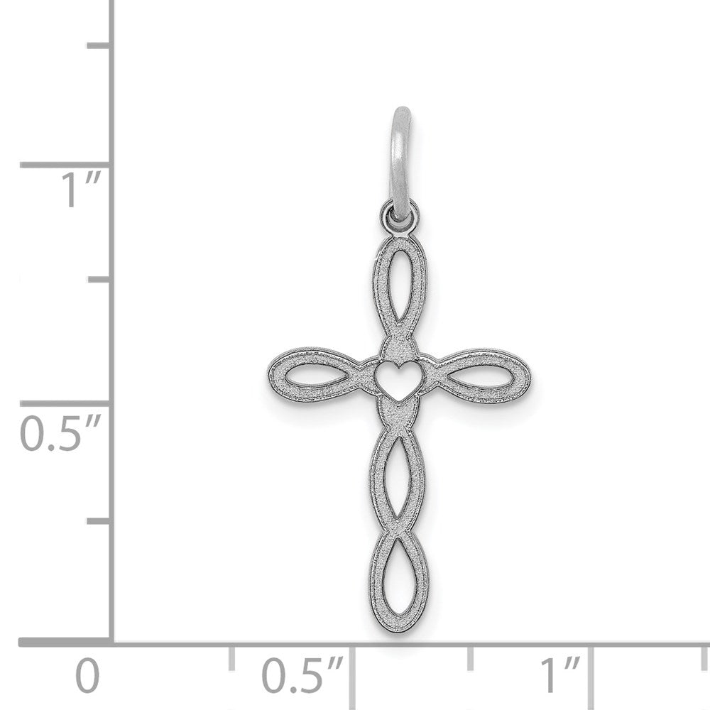 14K Weißgold 14K Weißgold Loop mit Mittig Herz Kreuz Charm