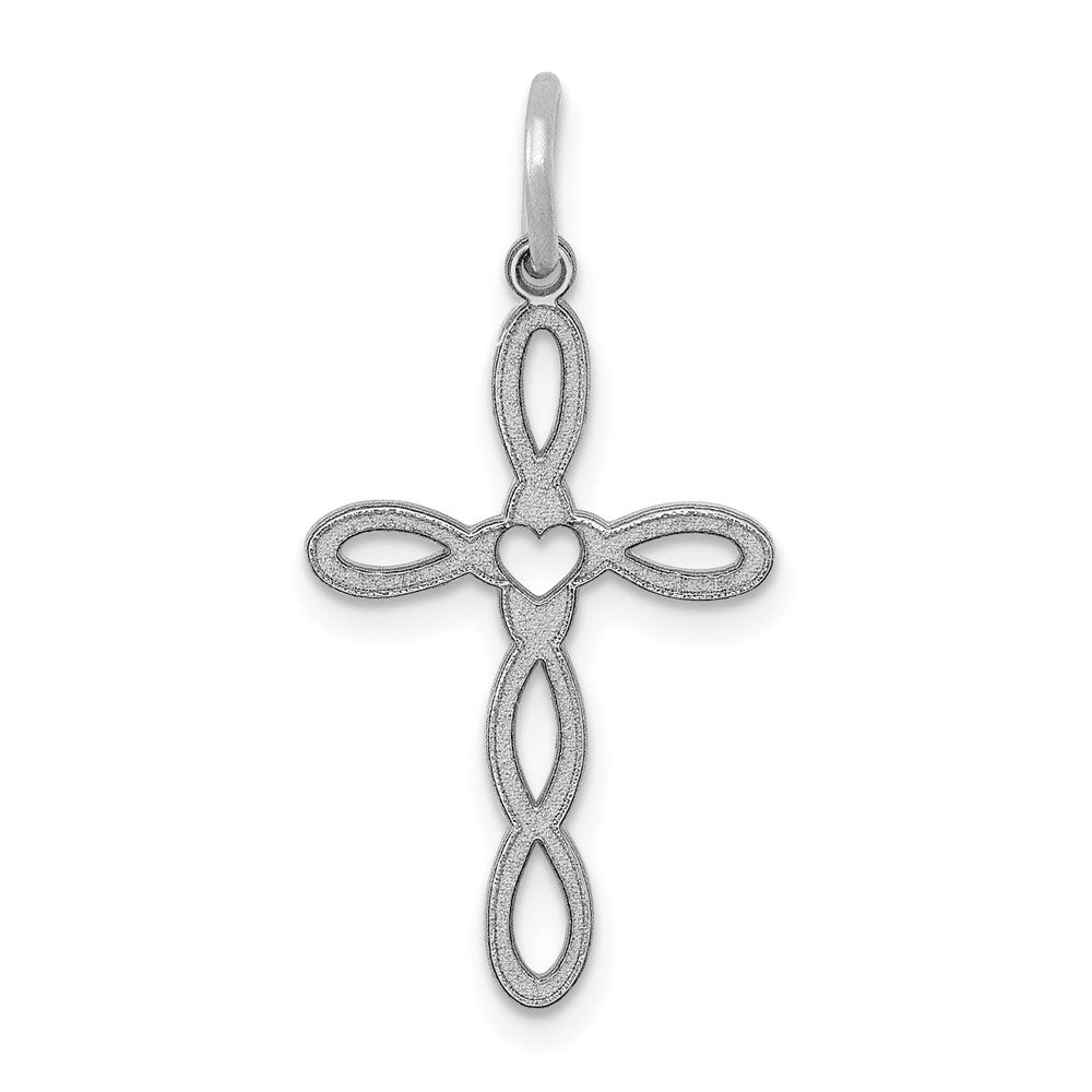 14K Weißgold 14K Weißgold Loop mit Mittig Herz Kreuz Charm