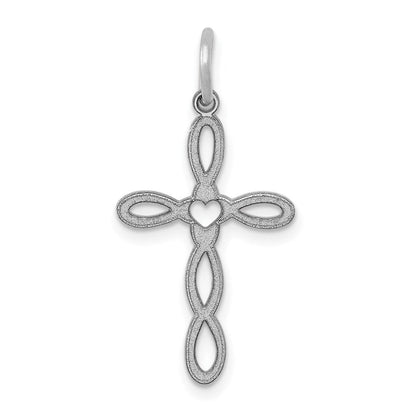 14K Weißgold 14K Weißgold Loop mit Mittig Herz Kreuz Charm