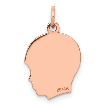14K Roségold Rose Flach Mittelgroß .018 Tiefe Nach Rechts Gerichtet Gravierbar Jungenkopf-Charm