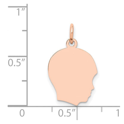 14K Roségold Rose Flach Mittelgroß .018 Tiefe Nach Rechts Gerichtet Gravierbar Jungenkopf-Charm