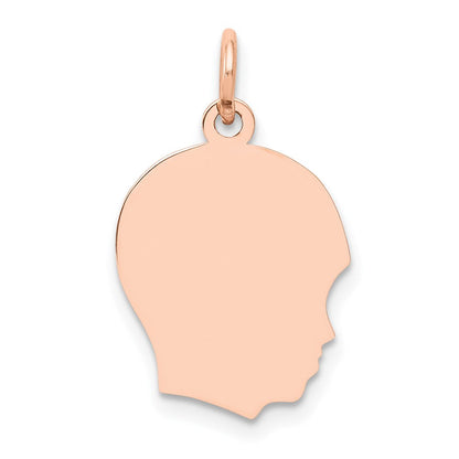 14K Roségold Rose Flach Mittelgroß .018 Tiefe Nach Rechts Gerichtet Gravierbar Jungenkopf-Charm