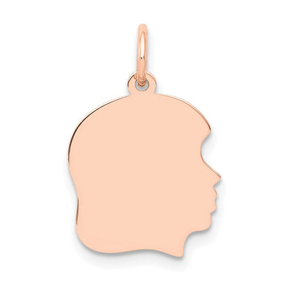 14K Roségold Mädchenkopf-Charm mit schlichter Rose, mittelgroß, .018 Tiefe, nach rechts blickend, gravierbar