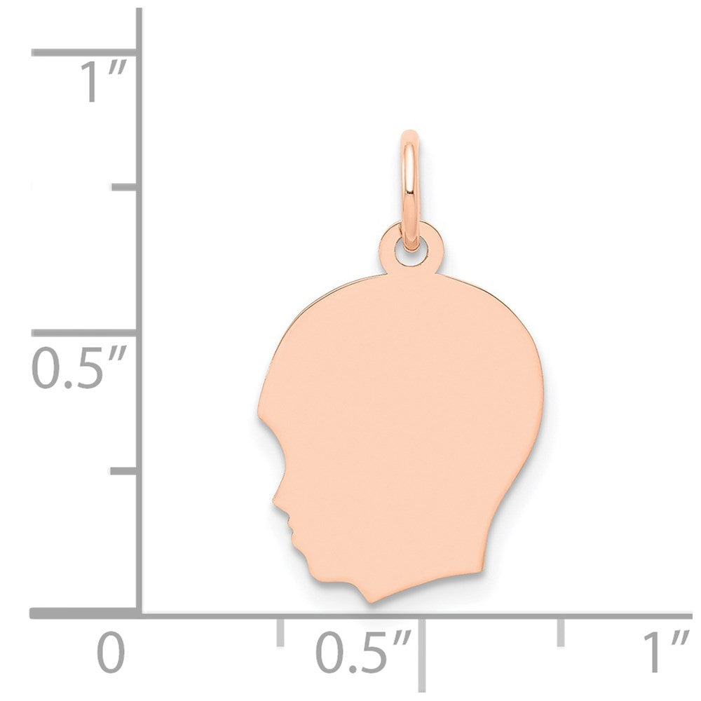 14K Roségold Schlichter Mittlerer Jungenkopf-Charm mit .018 Tiefe, Blick nach Links, Gravierbar