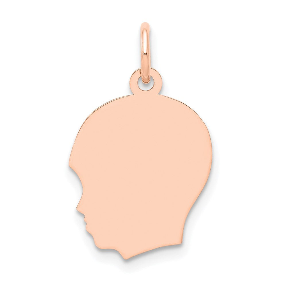 14K Roségold Schlichter Mittlerer Jungenkopf-Charm mit .018 Tiefe, Blick nach Links, Gravierbar