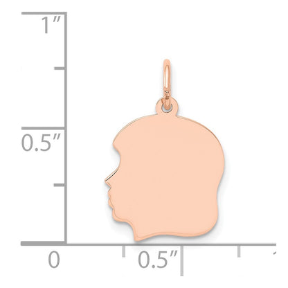 14K Roségold Rose Schlicht Mittelgroß .018 Tiefe Nach Links Blickend Gravierbarer Mädchenkopf-Charm