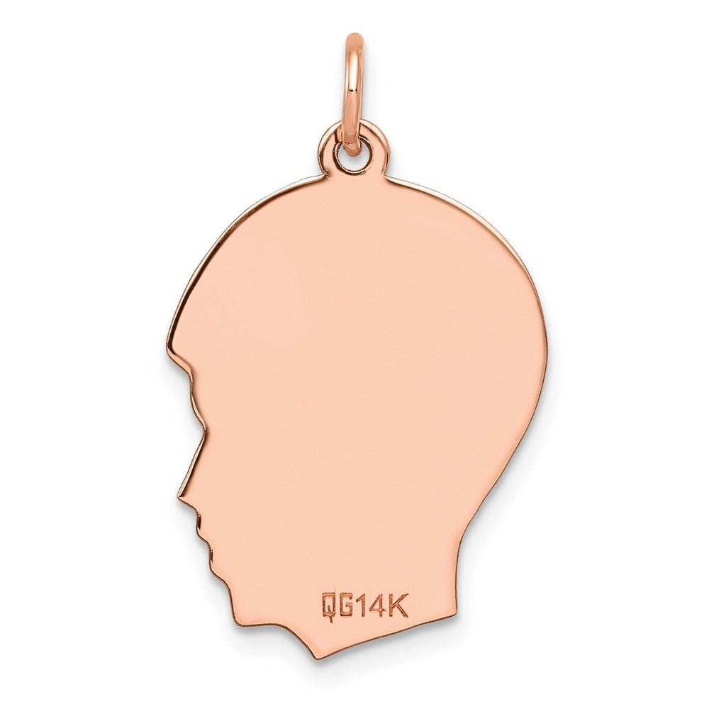 14K Roségold Rose Schlichter Mittlerer .018 Gauge Nach Rechts Blickender Gravierbarer Jungenkopf-Charm