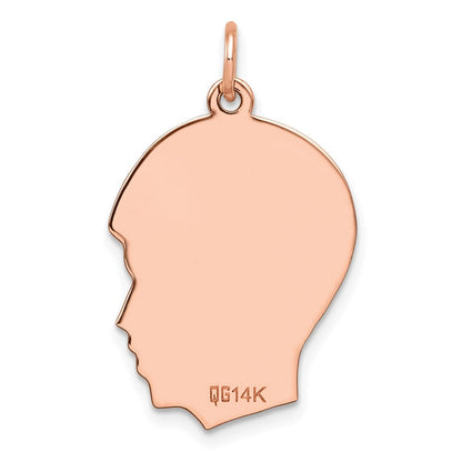 14K Roségold Rose Schlichter Mittlerer .018 Gauge Nach Rechts Blickender Gravierbarer Jungenkopf-Charm