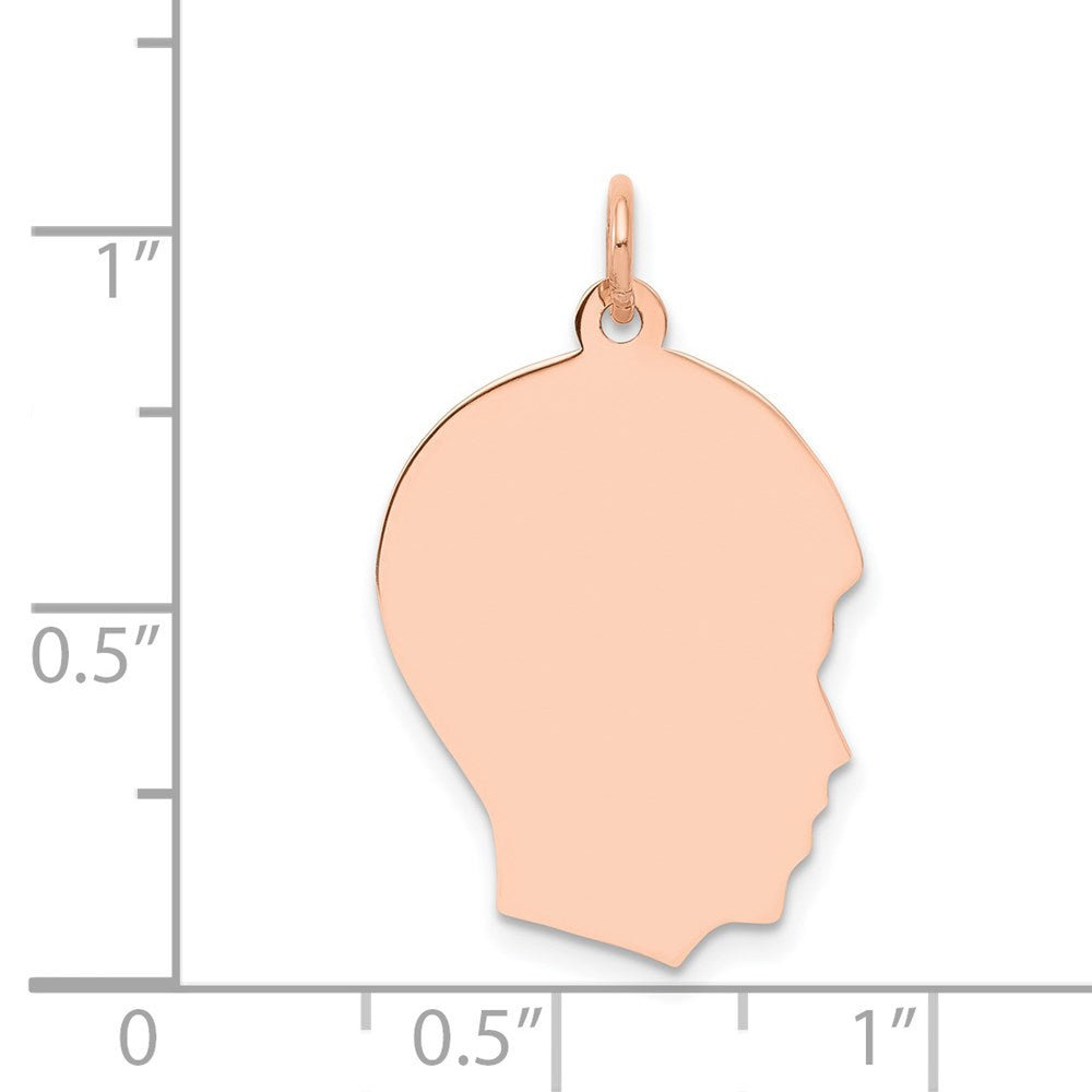 14K Roségold Rose Schlichter Mittlerer .018 Gauge Nach Rechts Blickender Gravierbarer Jungenkopf-Charm