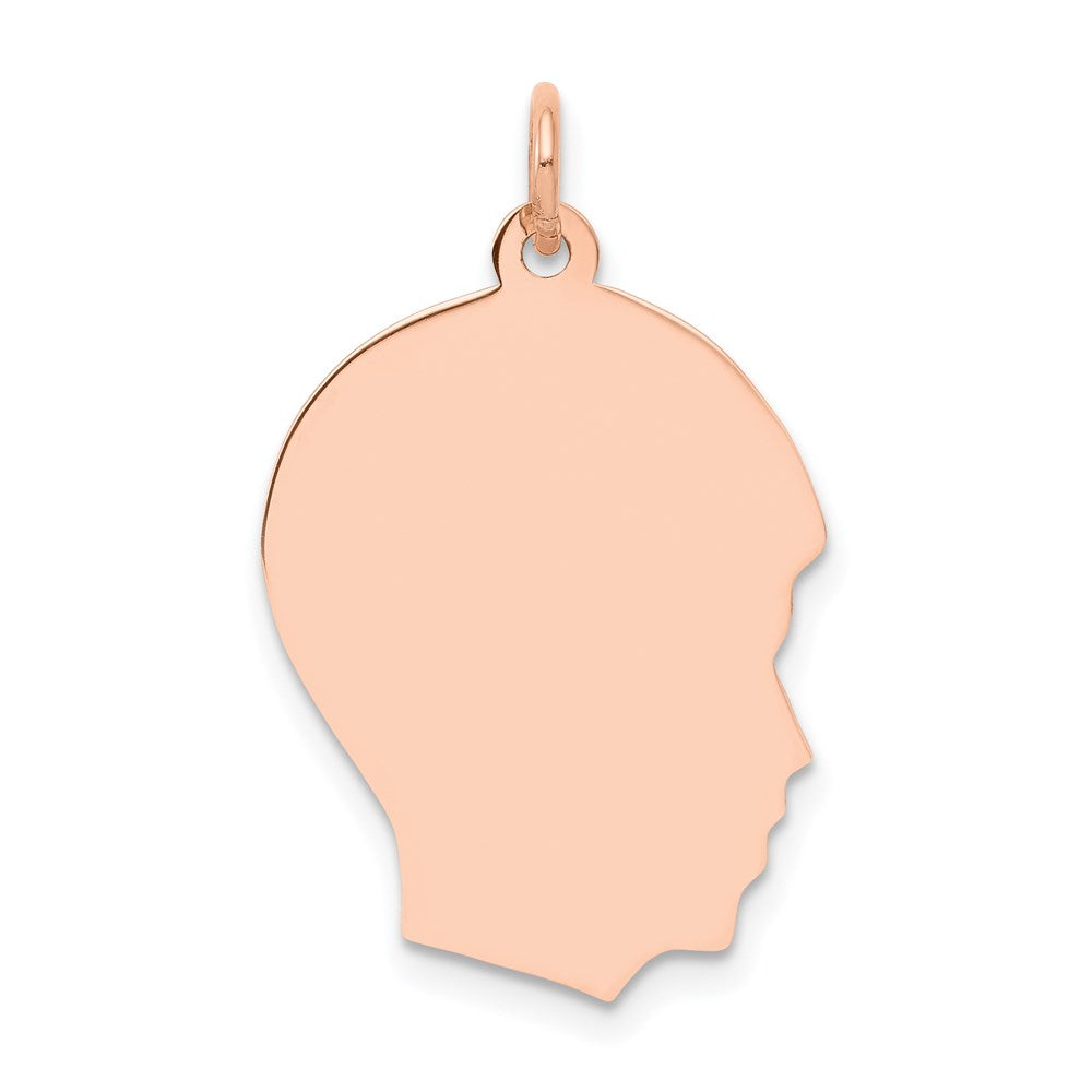 14k Roségold Rose Plain Medium.011 Gauge Facing Right Engraveable Boy Head Charm