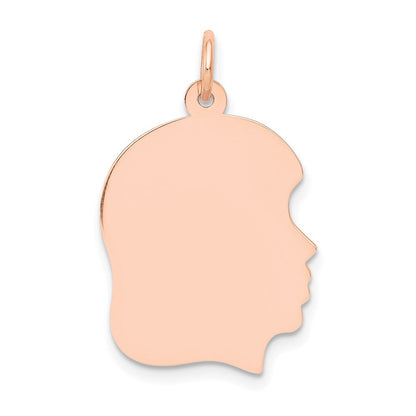 14K Roségold Rose Schlichter Mädchenkopf-Charm, Mittelgroß, .011 Gauge, Nach Rechts Blickend, Gravierbar