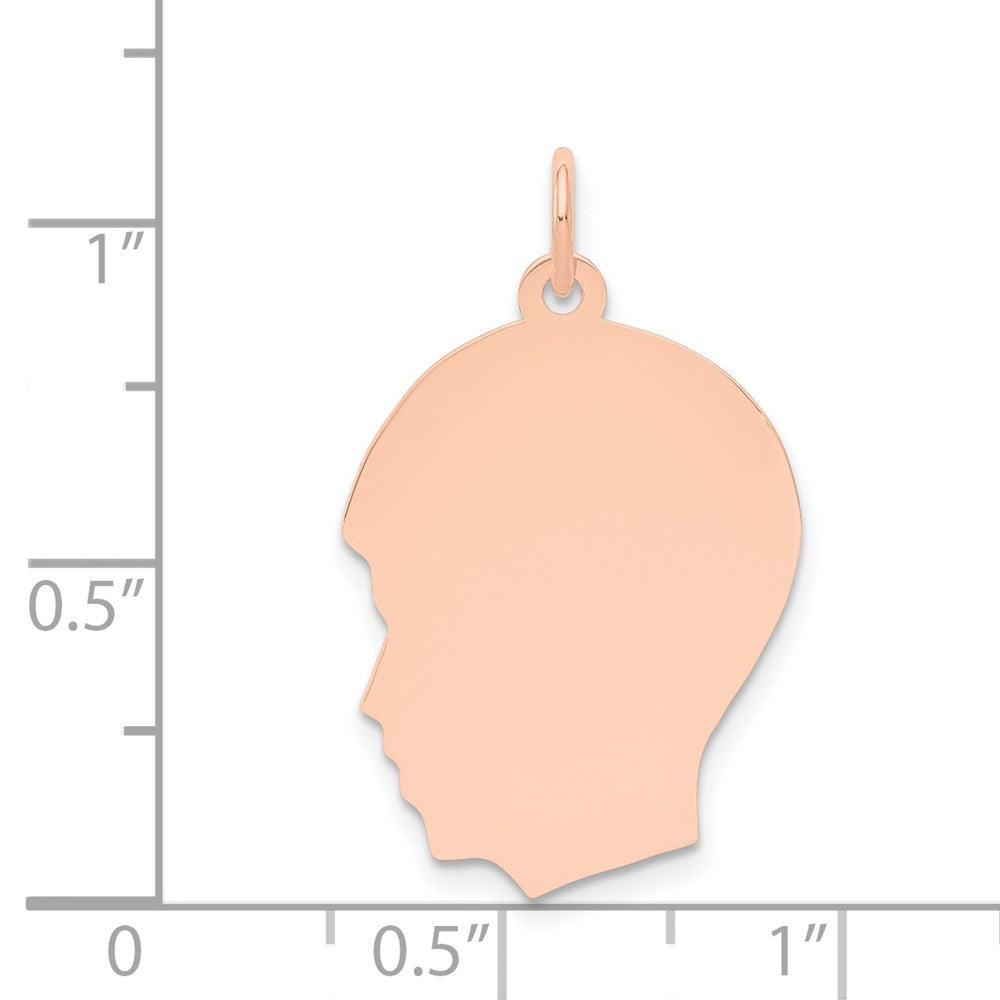 14K Roségold Schlichter Mittelgroßer Gravierbarer Jungenkopf-Charm mit Blick nach Links, .011 Gauge