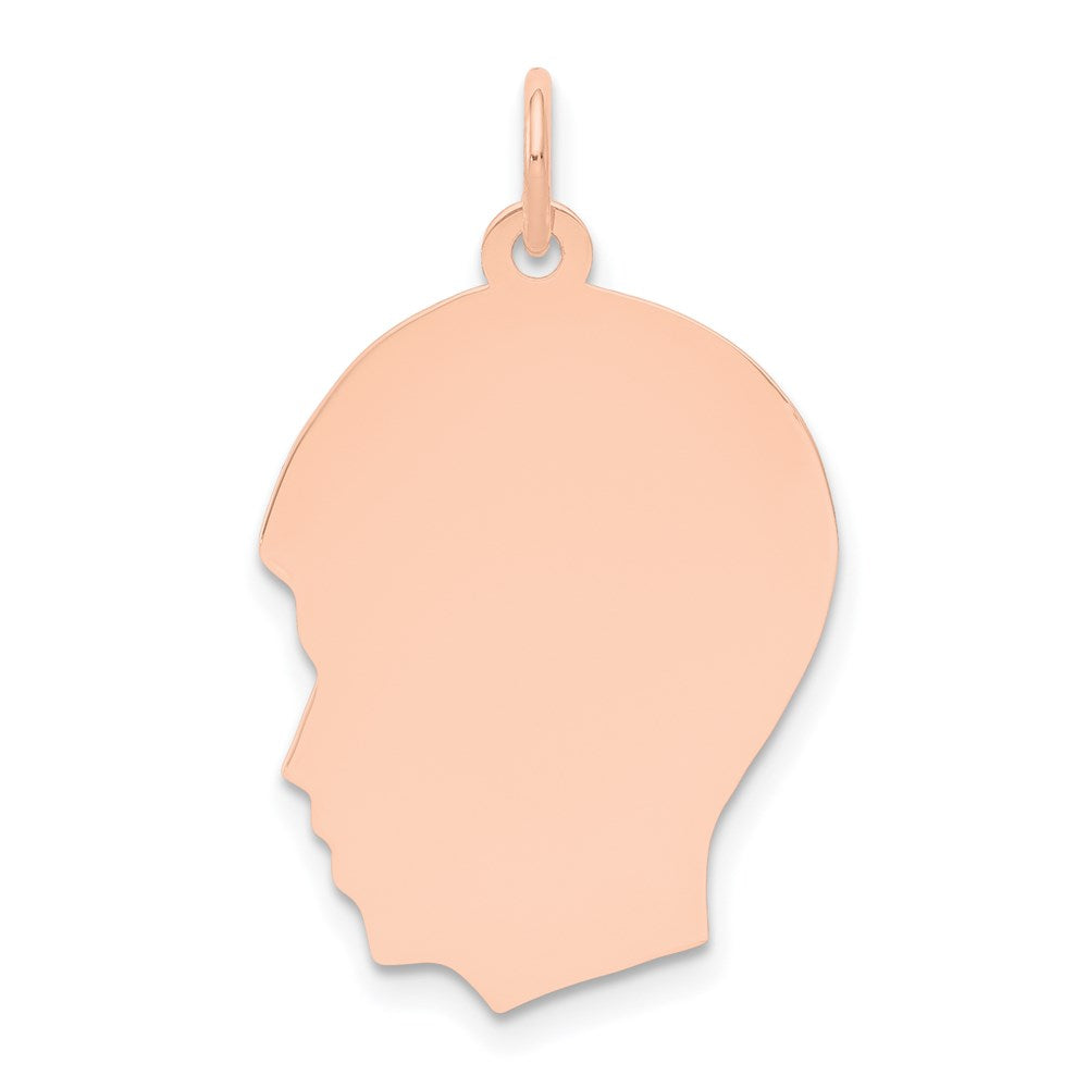 14K Roségold Jungenkopf-Charm mit schlichter, mittelgroßer Rose, .018 Gauge, nach links blickend, gravierbar