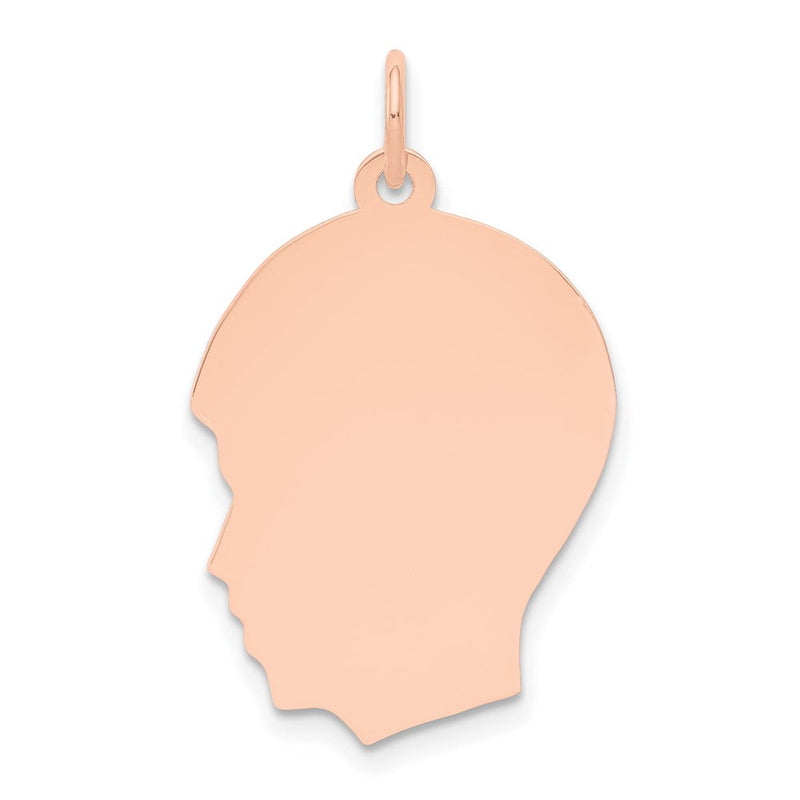 14K Roségold Jungenkopf-Charm mit schlichter, mittelgroßer Rose, .018 Gauge, nach links blickend, gravierbar