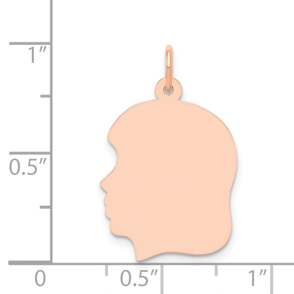 14K Roségold Schlichter Mittelgroßer Mädchenkopf-Charm, 0,011 Gauge, Nach Links Blickend, Gravierbar