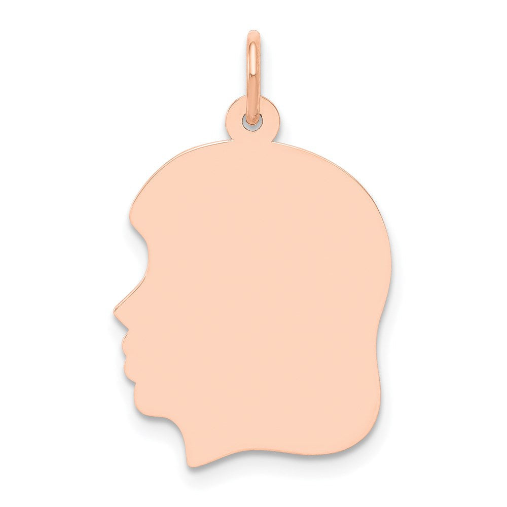 14k Roségold Rose Plain Medium.018 Gauge Facing Left Engraveable Girl Head Charm