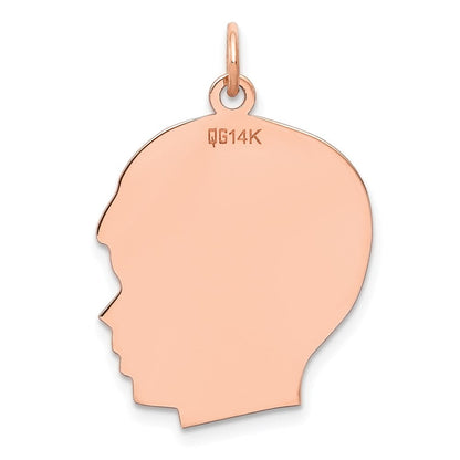 14K Roségold Großer Schlichter Gravierbarer Jungenkopf-Charm, Nach Rechts Gerichtet, .018 Gauge