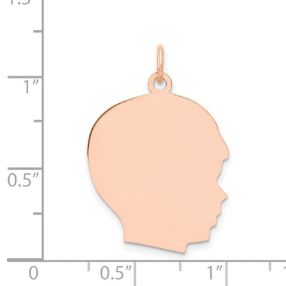 14K Roségold Großer Schlichter Gravierbarer Jungenkopf-Charm, Nach Rechts Gerichtet, .018 Gauge