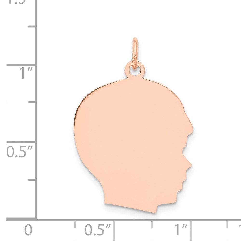 14K Roségold Schlichter Großer Jungenkopf-Charm, 0,011 Gauge, Blick nach Rechts, Gravierbar
