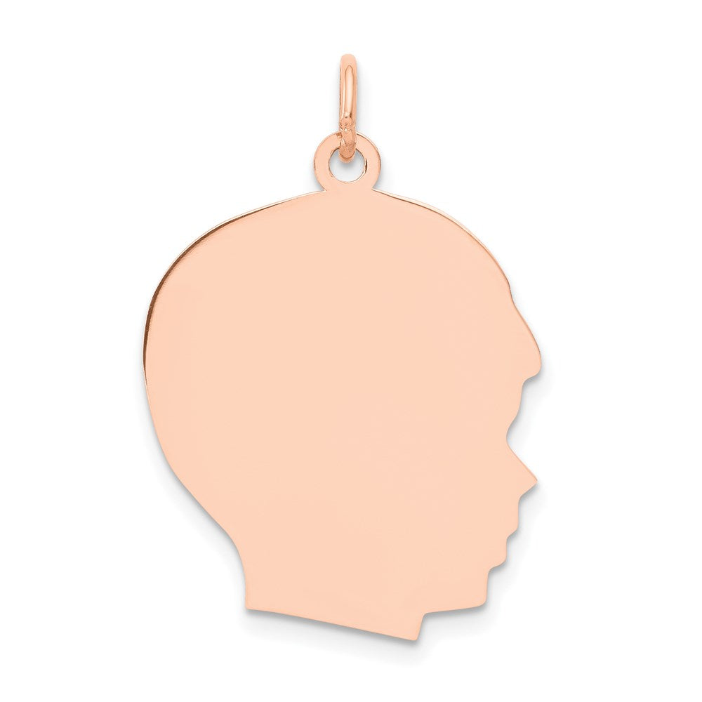 14K Roségold Schlichter Großer Nach Rechts Blickender Gravierbarer Jungenkopf-Charm, .013 Gauge