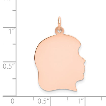 14K Roségold Rose Schlicht Groß 0,018 Gauge Nach Rechts Blickend Gravierbarer Mädchenkopf-Charm