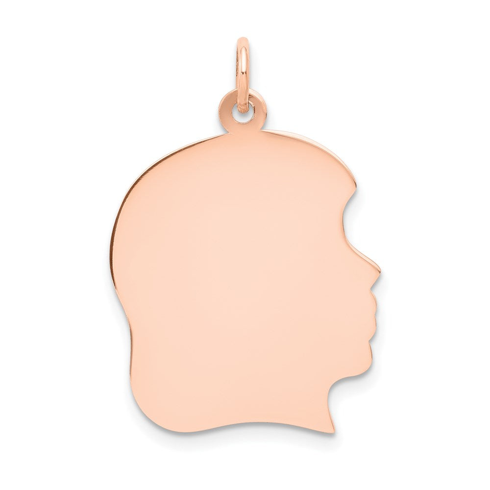 14K Roségold Rose Schlicht Groß 0,013 Gauge Nach Rechts Blickend Gravierbarer Mädchenkopf-Charm