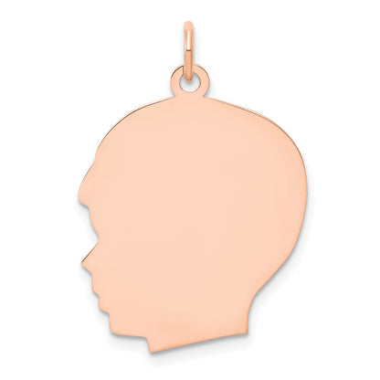 14K Roségold Rose Schlicht Groß 0,011 Gauge Nach Links Blickend Gravierbarer Jungenkopf-Charm