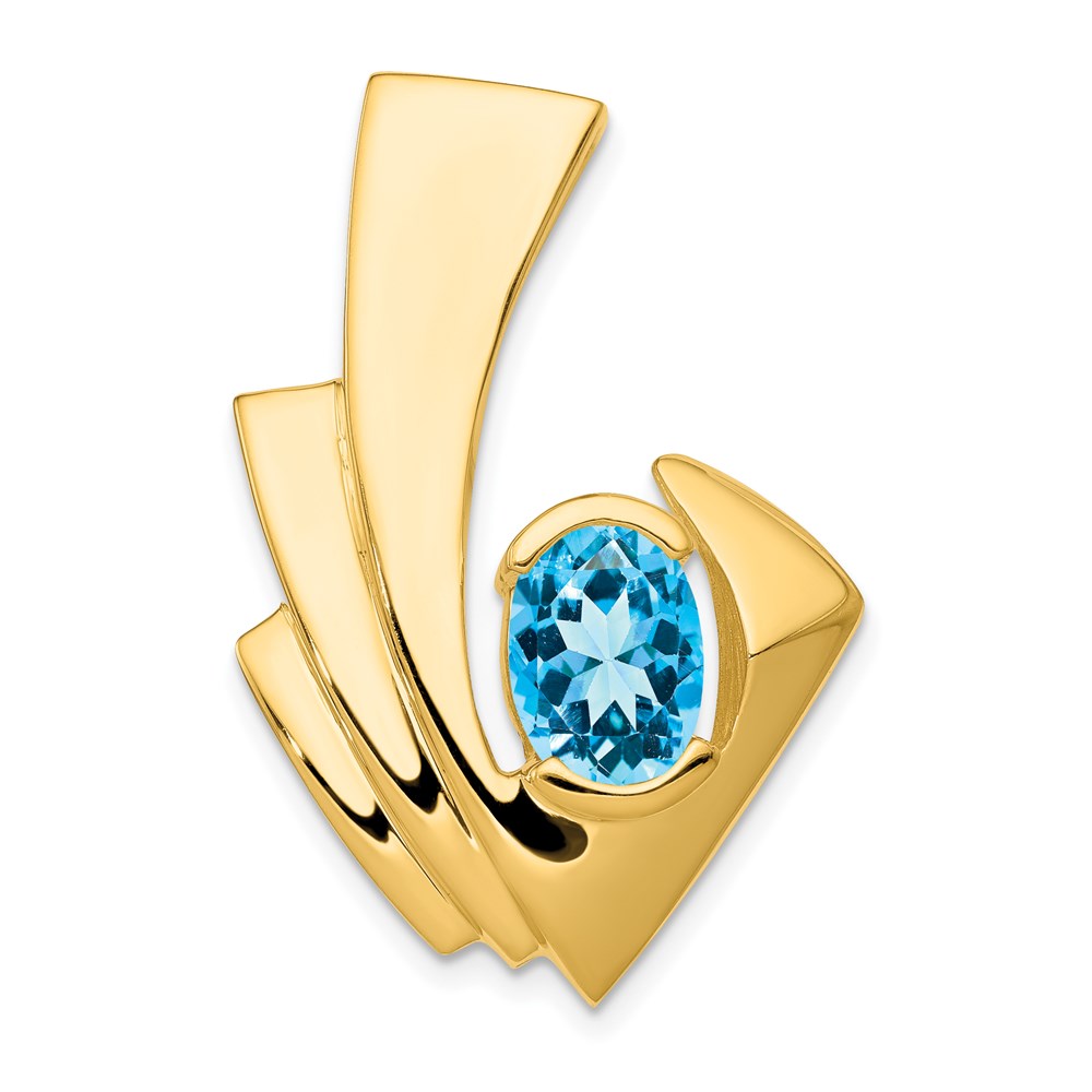 14K Gelbgold 9x7mm Oval Blautopas Anhänger
