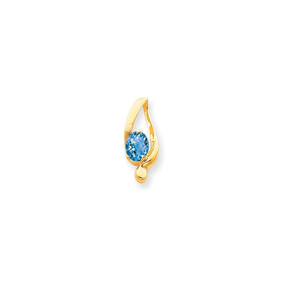 14K Gelbgold 8x6mm Oval Blautopas Karo Anhänger