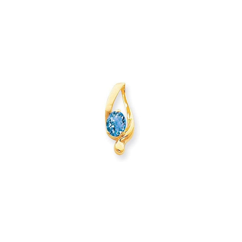 14K Gelbgold 8x6mm Oval Blautopas Karo Anhänger