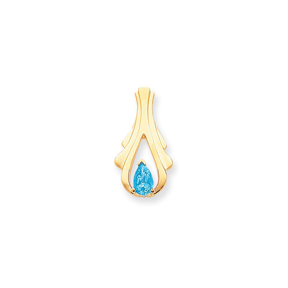 14K Gelbgold 8x5mm Tropfen Blautopas Anhänger