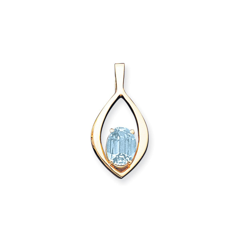 14K Gelbgold 12x10mm Oval Blautopas Karo Anhänger