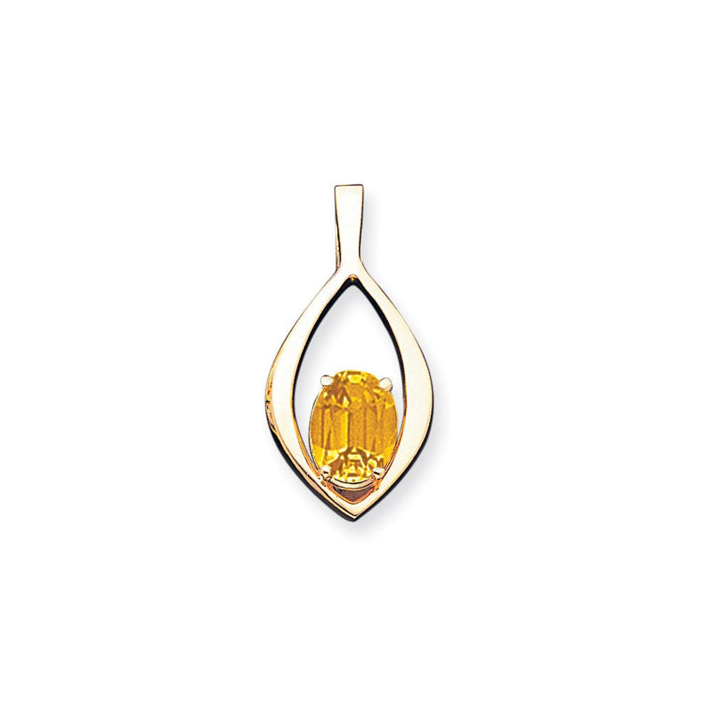 14K Gelbgold 12x10mm Oval Citrin Karo Anhänger