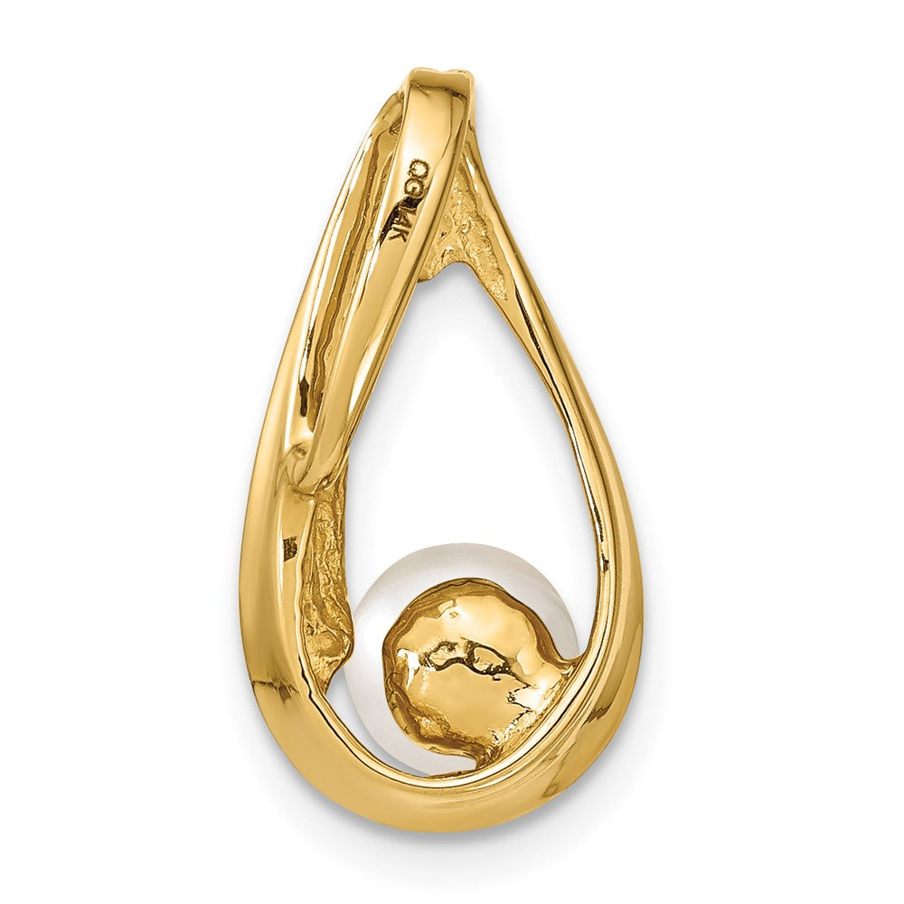 14K Gelbgold 6mm Weiß Rund Süßwasser Zuchtperle Anhänger