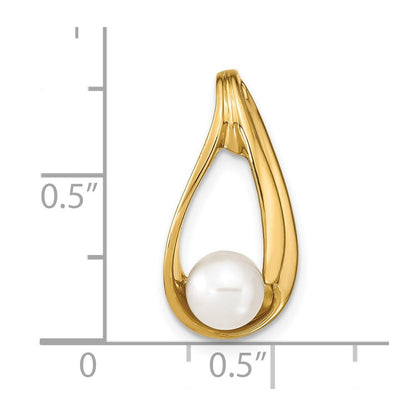 14K Gelbgold 6mm Weiß Rund Süßwasser Zuchtperle Anhänger