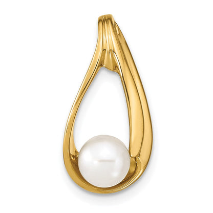 14K Gelbgold 6mm Weiß Rund Süßwasser Zuchtperle Anhänger