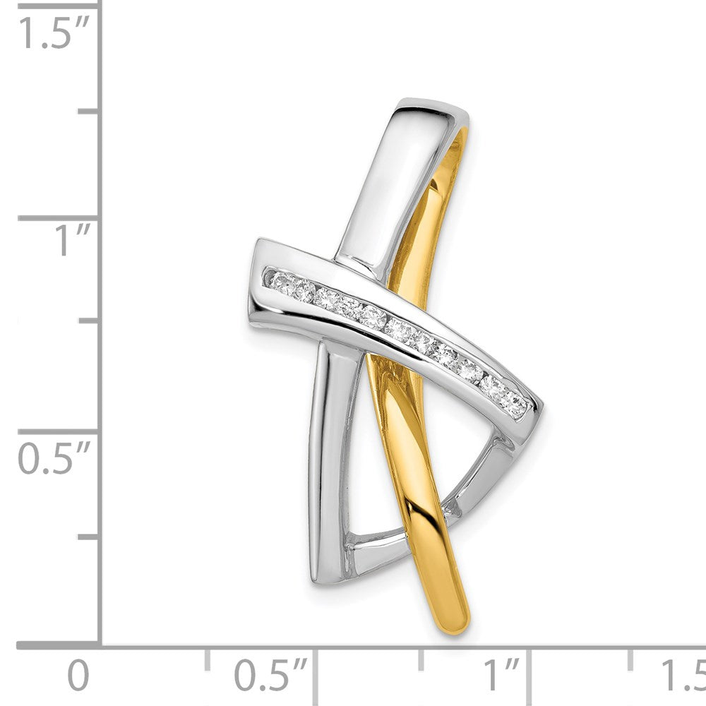 14K Bicolor Schiebeanhänger mit 11 natürlichen Diamanten, 1,6 mm, kanalgefasst