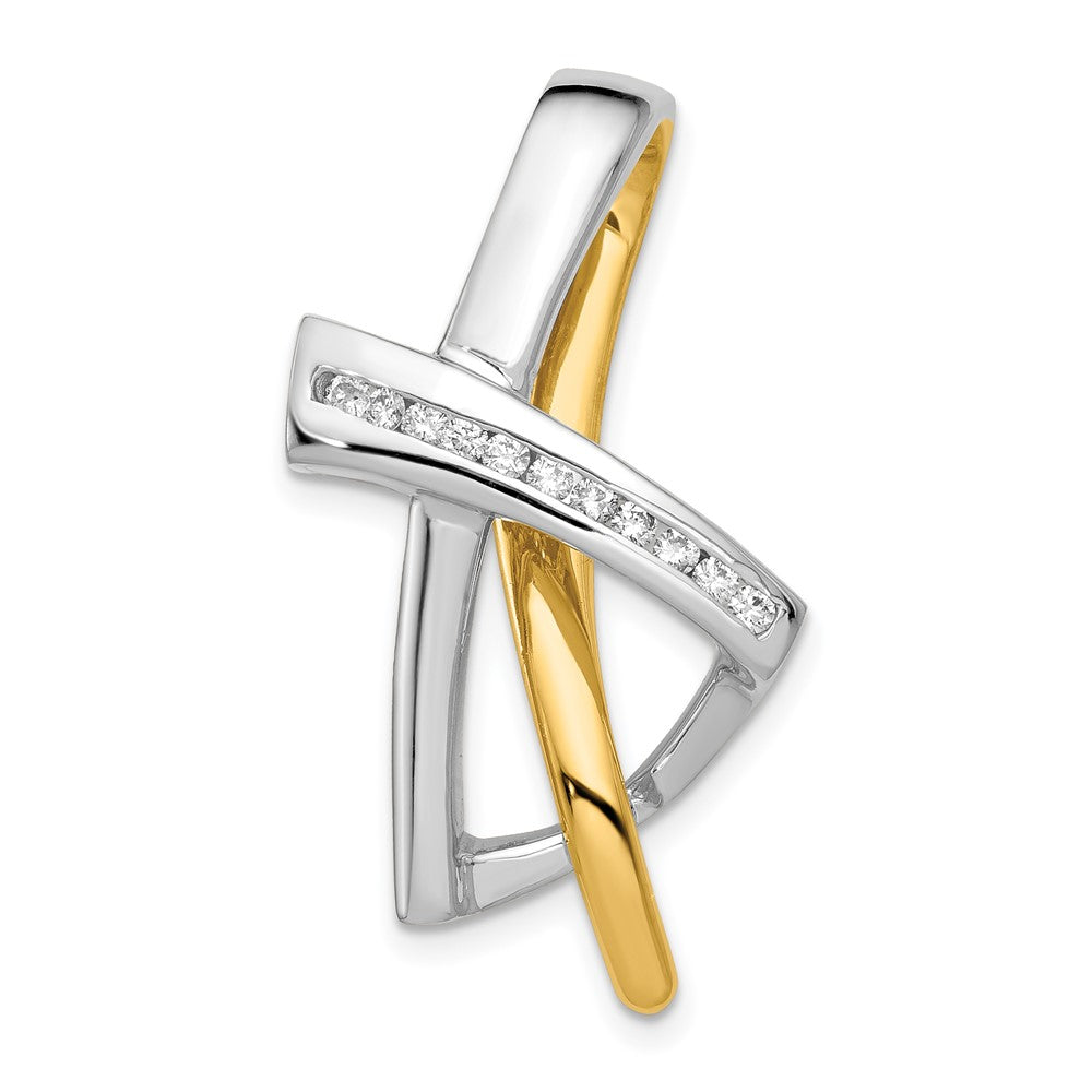 14K Bicolor Schiebeanhänger mit 11 natürlichen Diamanten, 1,6 mm, kanalgefasst