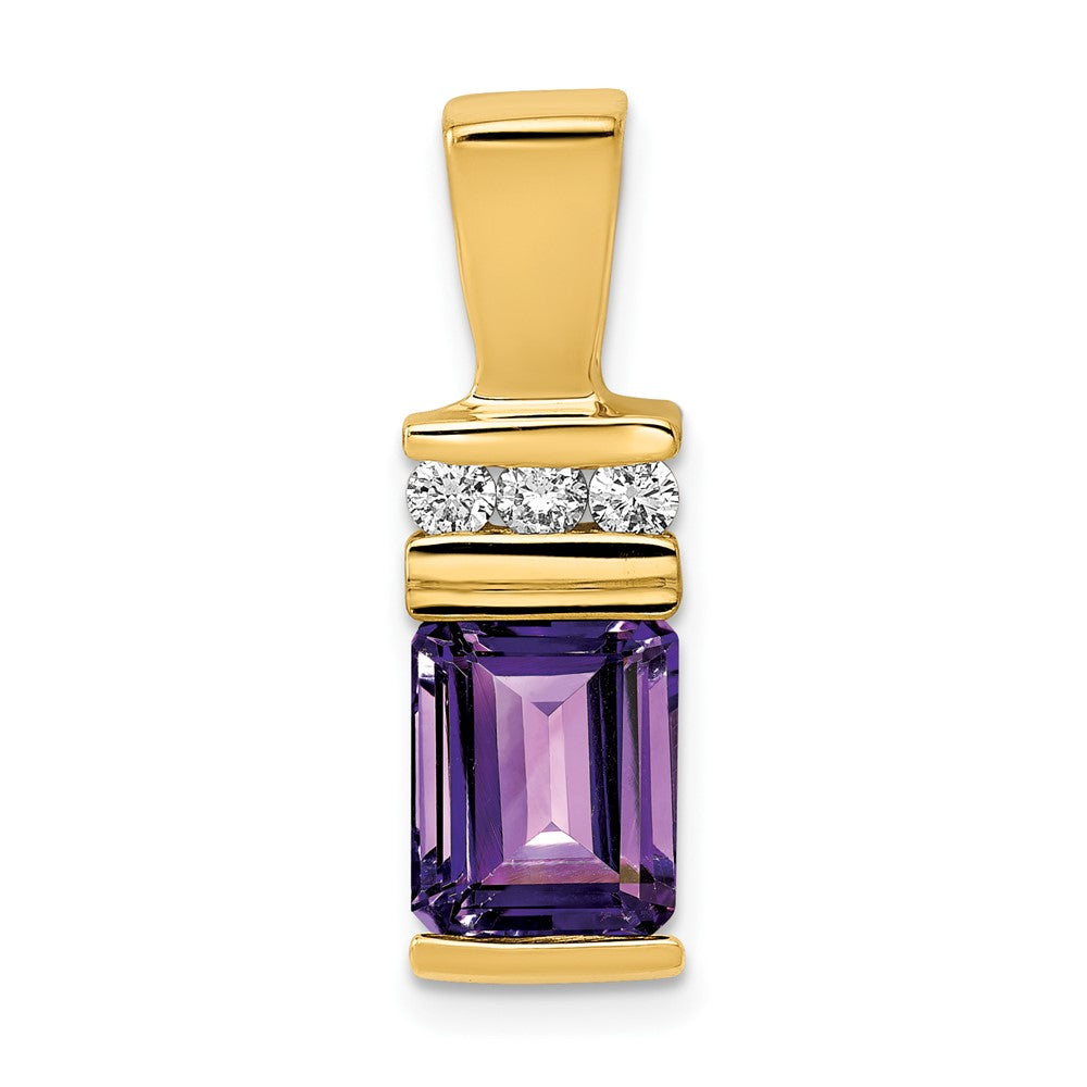 14K Gelbgold 8x6mm Smaragdschliff Amethyst Vs Diamant Anhänger