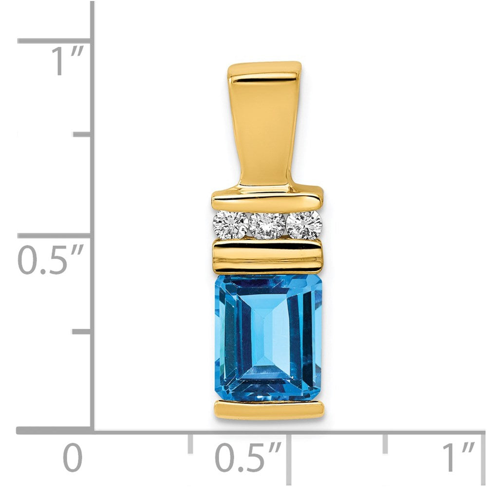 14K Gelbgold 8x6mm Smaragdschliff Blautopas A Diamant Anhänger