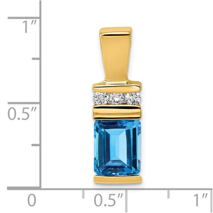 14K Gelbgold 8x6mm Smaragdschliff Blautopas A Diamant Anhänger