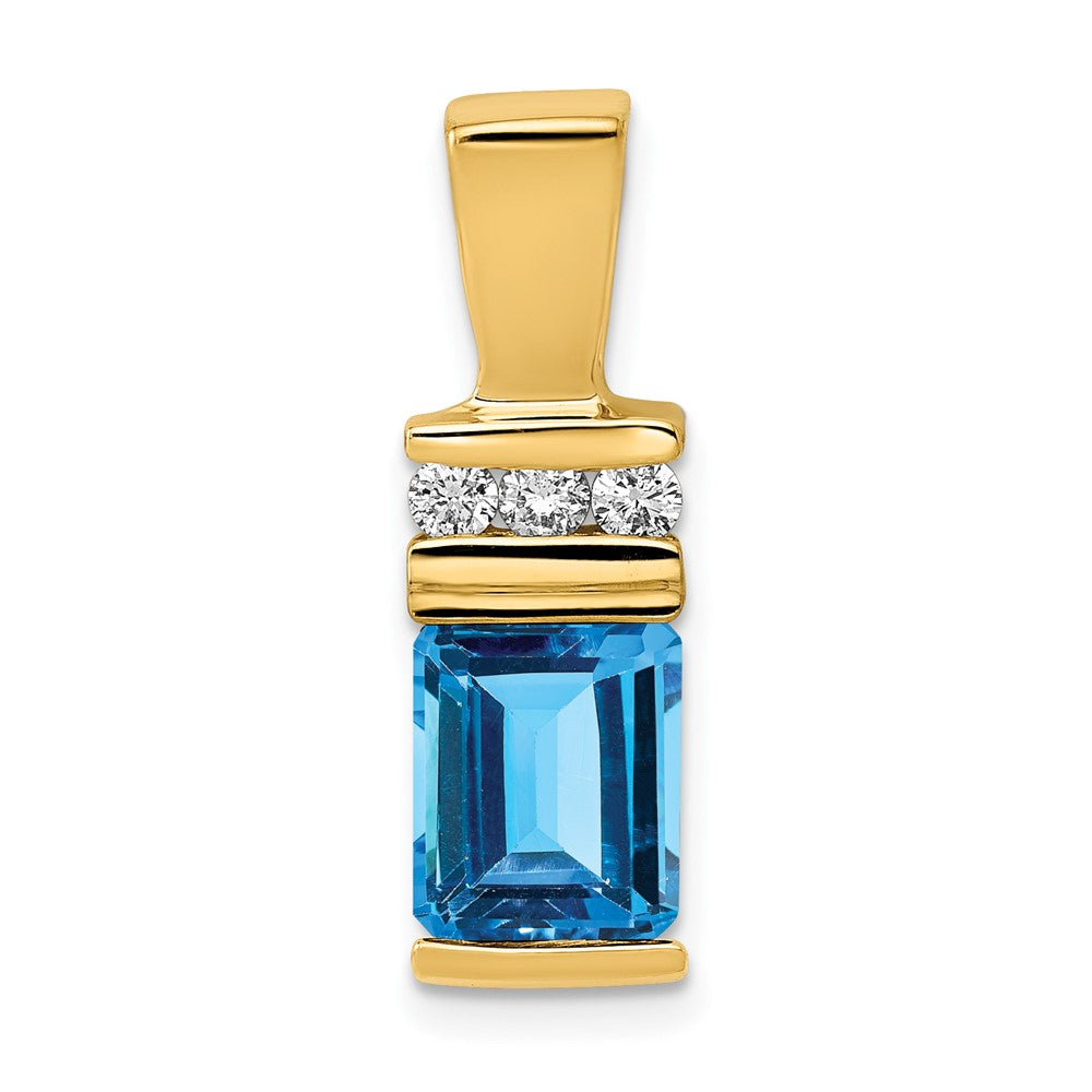 14K Gelbgold 8x6mm Smaragdschliff Blautopas A Diamant Anhänger