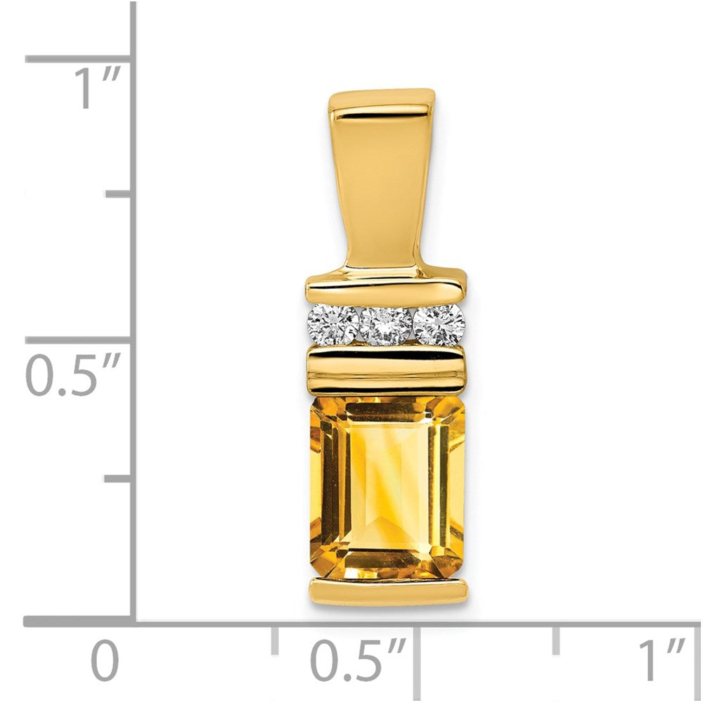 14K Gelbgold 8x6mm Smaragdschliff Citrin Vs Diamant Anhänger