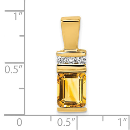 14K Gelbgold 8x6mm Smaragdschliff Citrin Vs Diamant Anhänger