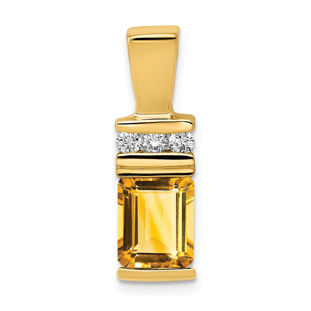 14K Gelbgold 8x6mm Smaragdschliff Citrin Vs Diamant Anhänger