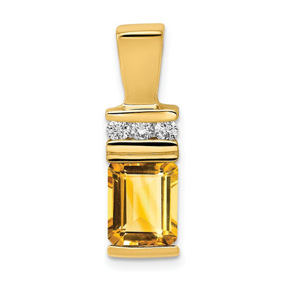 14K Gelbgold 8x6mm Smaragdschliff Citrin Aa Diamant Anhänger