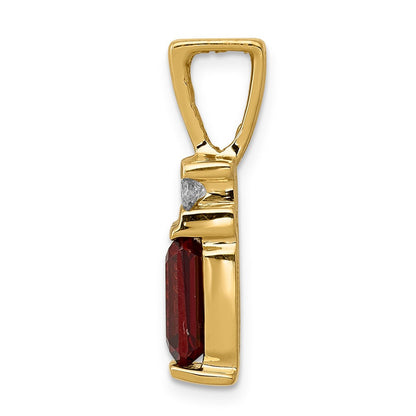 14K Gelbgold 8x6mm Smaragdschliff Granat Vs Diamant Anhänger