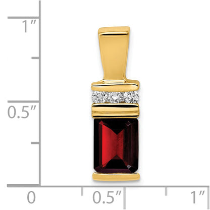 14K Gelbgold 8x6mm Smaragdschliff Granat Vs Diamant Anhänger