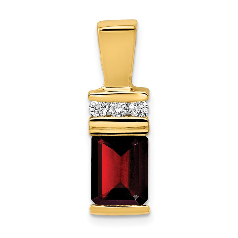 14K Gelbgold 8x6mm Smaragdschliff Granat Vs Diamant Anhänger